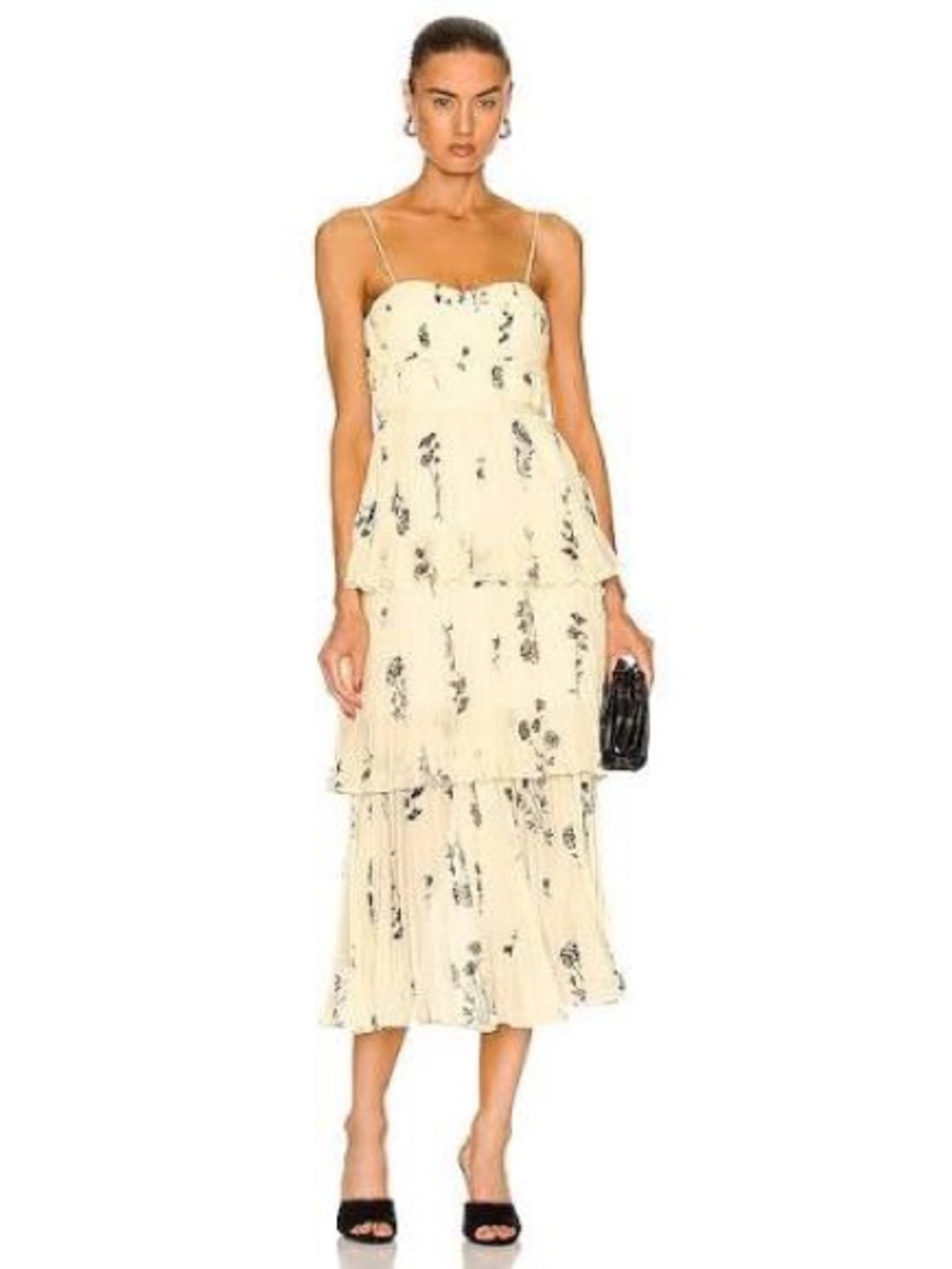 Self-Portrait Yellow Midi Dress with Black Floral Print